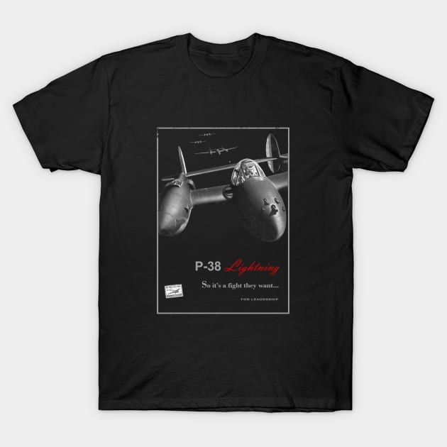 P-38 Lightning WW2 American Fighter T-Shirt by Jose Luiz Filho